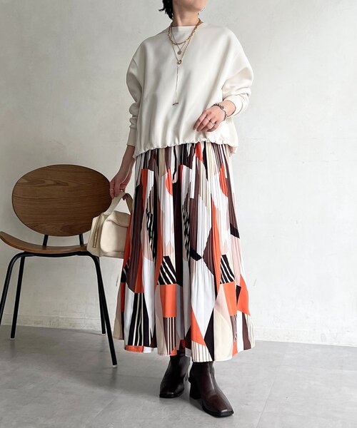 un dix cors（アンディコール）の「幾何柄プリーツスカート（スカート・レディース・グリーン/オレンジ・FREE）」の17枚目の写真
