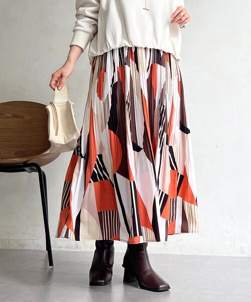 un dix cors（アンディコール）の「幾何柄プリーツスカート（スカート・レディース・グリーン/オレンジ・FREE）」の18枚目の写真
