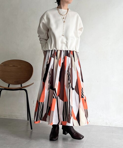un dix cors（アンディコール）の「幾何柄プリーツスカート（スカート・レディース・グリーン/オレンジ・FREE）」の7枚目の写真
