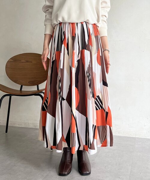 un dix cors（アンディコール）の「幾何柄プリーツスカート（スカート・レディース・グリーン/オレンジ・FREE）」の9枚目の写真