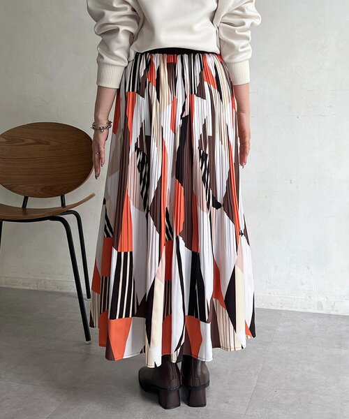 un dix cors（アンディコール）の「幾何柄プリーツスカート（スカート・レディース・グリーン/オレンジ・FREE）」の11枚目の写真