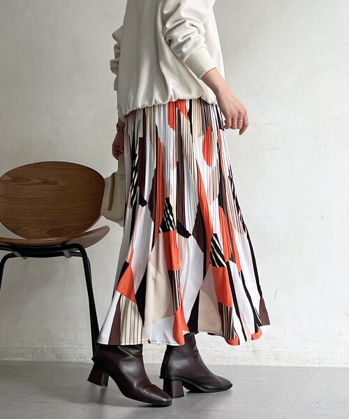 un dix cors（アンディコール）の「幾何柄プリーツスカート（スカート・レディース・グリーン/オレンジ・FREE）」の6枚目の写真