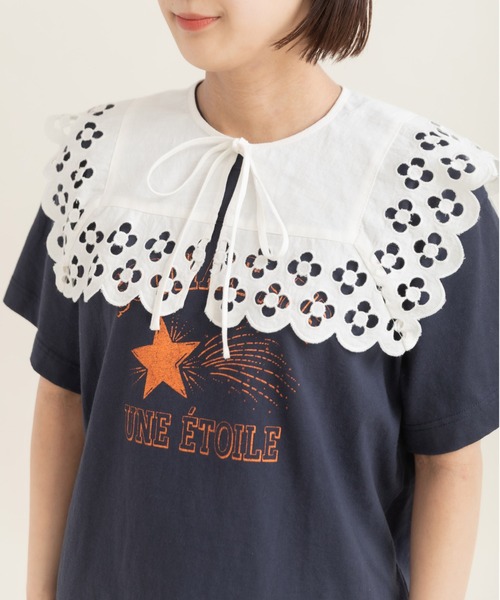 Dot＆Stripes CHILD WOMAN（ドットアンドストライプス　チャイルドウーマン）の「コットンリネンキャンバス フラワーカットワーク スクエア付け襟（付け襟・レディース・ホワイト・FREE）」の2枚目の写真