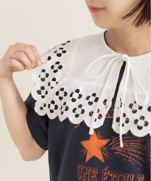 Dot＆Stripes CHILD WOMAN（ドットアンドストライプス　チャイルドウーマン）の「コットンリネンキャンバス フラワーカットワーク スクエア付け襟（付け襟・レディース・ホワイト・FREE）」の3枚目の写真