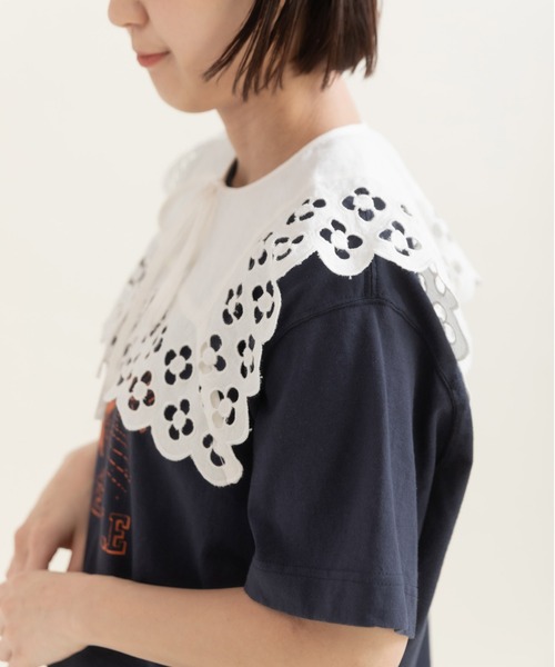 Dot＆Stripes CHILD WOMAN（ドットアンドストライプス　チャイルドウーマン）の「コットンリネンキャンバス フラワーカットワーク スクエア付け襟（付け襟・レディース・ホワイト・FREE）」の4枚目の写真