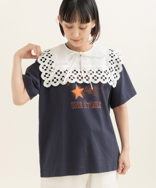 Dot＆Stripes CHILD WOMAN（ドットアンドストライプス　チャイルドウーマン）の「コットンリネンキャンバス フラワーカットワーク スクエア付け襟（付け襟・レディース・ホワイト・FREE）」の8枚目の写真