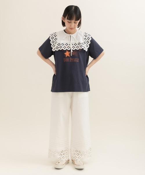 Dot＆Stripes CHILD WOMAN（ドットアンドストライプス　チャイルドウーマン）の「コットンリネンキャンバス フラワーカットワーク スクエア付け襟（付け襟・レディース・ホワイト・FREE）」の9枚目の写真