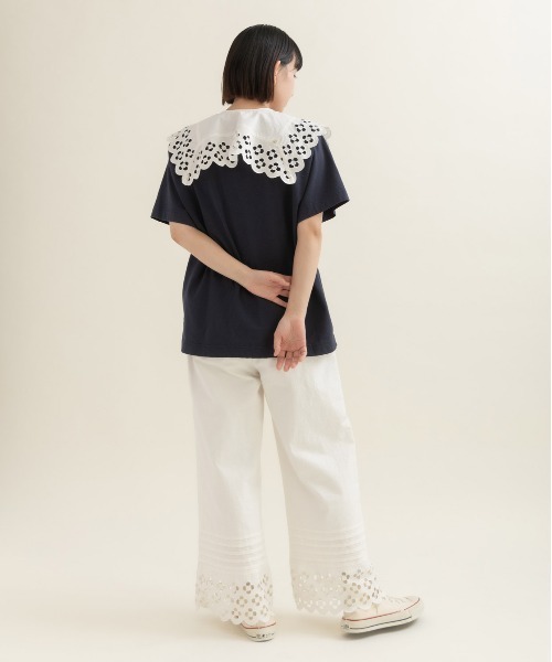 Dot＆Stripes CHILD WOMAN（ドットアンドストライプス　チャイルドウーマン）の「コットンリネンキャンバス フラワーカットワーク スクエア付け襟（付け襟・レディース・ホワイト・FREE）」の10枚目の写真