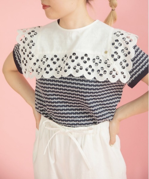 Dot＆Stripes CHILD WOMAN（ドットアンドストライプス　チャイルドウーマン）の「コットンリネンキャンバス フラワーカットワーク スクエア付け襟（付け襟・レディース・ホワイト・FREE）」の12枚目の写真
