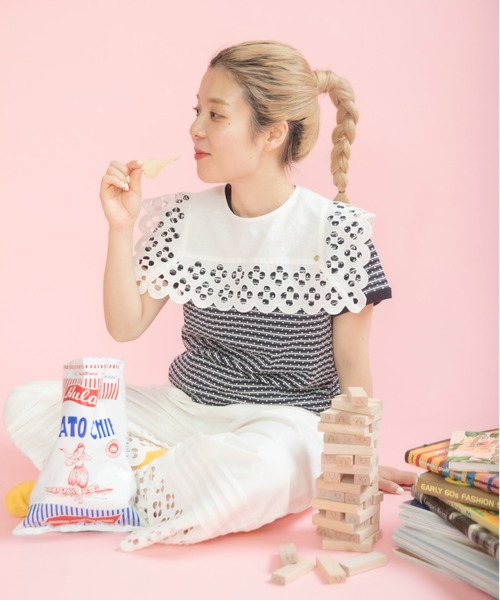 Dot＆Stripes CHILD WOMAN（ドットアンドストライプス　チャイルドウーマン）の「コットンリネンキャンバス フラワーカットワーク スクエア付け襟（付け襟・レディース・ホワイト・FREE）」の20枚目の写真