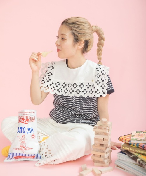 Dot&Stripes CHILD WOMAN(ドットアンドストライプス チャイルドウーマン)の「コットンリネンキャンバス フラワーカットワーク スクエア付け襟(付け襟・レディース・ホワイト・FREE)」の21枚目の写真