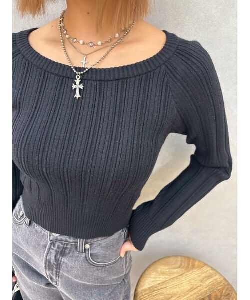 EVRIS(エヴリス)の「2WAYバックリボンニットトップス(ニット/セーター・レディース・ブラック/グレー/ホワイト/グリーン・FREE)」の9枚目の写真