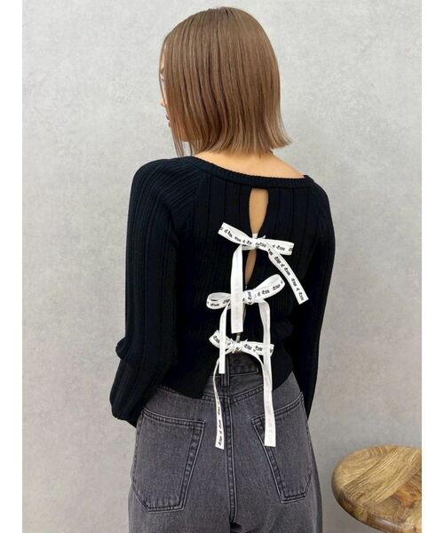 EVRIS(エヴリス)の「2WAYバックリボンニットトップス(ニット/セーター・レディース・ブラック/グレー/ホワイト/グリーン・FREE)」の11枚目の写真