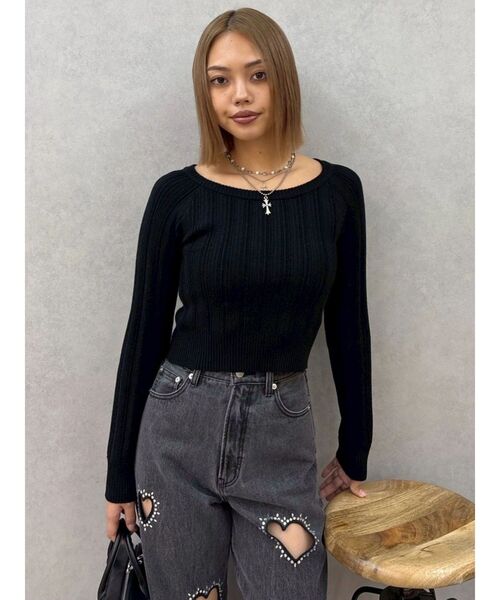 EVRIS(エヴリス)の「2WAYバックリボンニットトップス(ニット/セーター・レディース・ブラック/グレー/ホワイト/グリーン・FREE)」の12枚目の写真