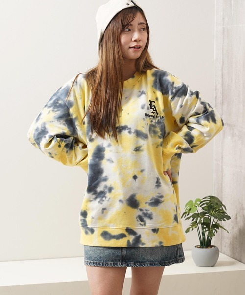 1111clothing(ワンフォークロージング)の「LA刺繍 タイダイ染 ルーズスウェット / LA Embroidery Tie-Dye Loose Sweatshirt(スウェット・メンズ・ブラック/イエロー・L/M)」の13枚目の写真
