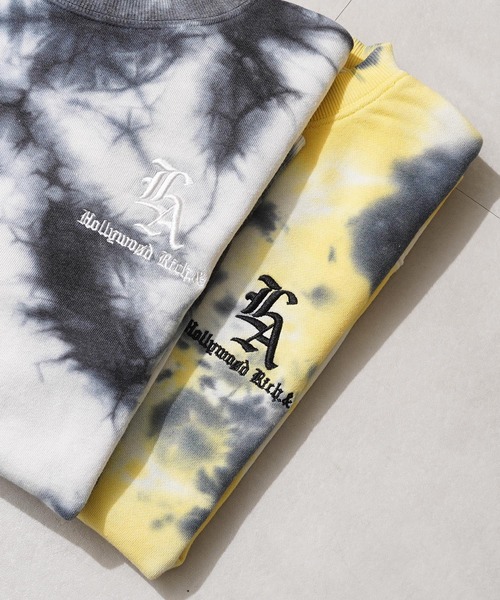 1111clothing(ワンフォークロージング)の「LA刺繍 タイダイ染 ルーズスウェット / LA Embroidery Tie-Dye Loose Sweatshirt(スウェット・メンズ・ブラック/イエロー・L/M)」の21枚目の写真