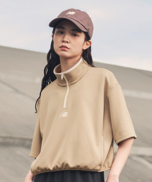 NEW BALANCE(ニューバランス)の「ニットショートスリーブハーフジップ(スウェット・レディース・ブラック/ベージュ・SMALL/MEDIUM/LARGE/X-LARGE)」の1枚目の写真