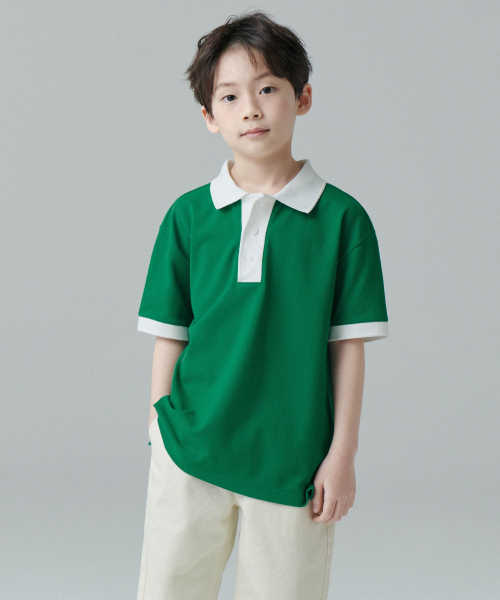 Colors tandard Oversize Collar Block Pike Polo Shirt (airish green) — оверсайз поло с контрастным воротником