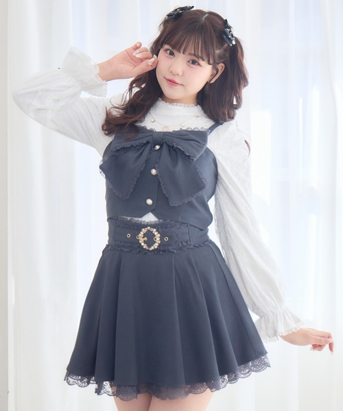 ROJITA（ロジータ）の「【セットアップ対応】レーシトップス+ビスチェセット（Tシャツ/カットソー・レディース・チャコールグレー/ピンクベージュ/ブラック・FREE）」の6枚目の写真