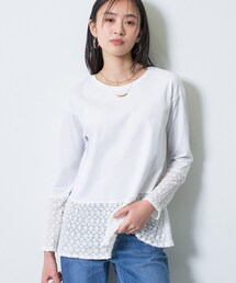 INDIVI | 【洗える/レイヤードにおすすめ】シャーリングレース ロングTシャツ(Tシャツ/カットソー)