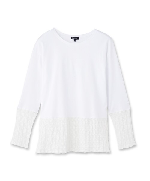 INDIVI（インディヴィ）の「【洗える／レイヤードにおすすめ】シャーリングレース ロングTシャツ（Tシャツ/カットソー・レディース・ブラック/ホワイト・34/19/15 /13/05/38）」の3枚目の写真