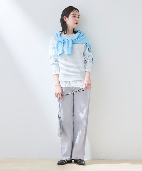 INDIVI（インディヴィ）の「【洗える／レイヤードにおすすめ】シャーリングレース ロングTシャツ（Tシャツ/カットソー・レディース・ブラック/ホワイト・34/19/15 /13/05/38）」の9枚目の写真
