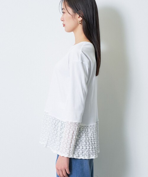 INDIVI（インディヴィ）の「【洗える／レイヤードにおすすめ】シャーリングレース ロングTシャツ（Tシャツ/カットソー・レディース・ブラック/ホワイト・34/19/15 /13/05/38）」の13枚目の写真