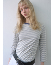 Stripe Mid Sleeve Tee Melange Grey