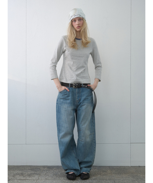 Kijun(キジュン)の「Stripe Mid Sleeve Tee Melange Grey(Tシャツ/カットソー・レディース・その他・SMALL/MEDIUM)」の3枚目の写真