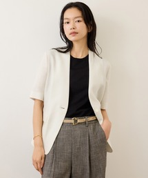 ROPE' | リネンハーフスリーブノーカラー半袖ジャケット(ノーカラージャケット)