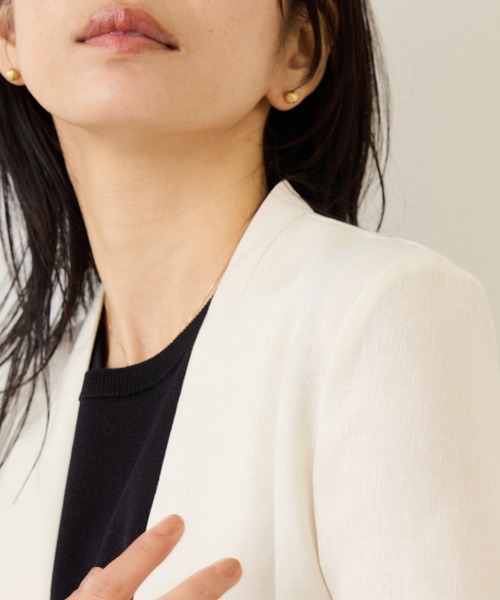 ROPE'（ロペ）の「リネンハーフスリーブノーカラー半袖ジャケット（ノーカラージャケット・レディース・ブラック/キナリ・38/36）」の5枚目の写真