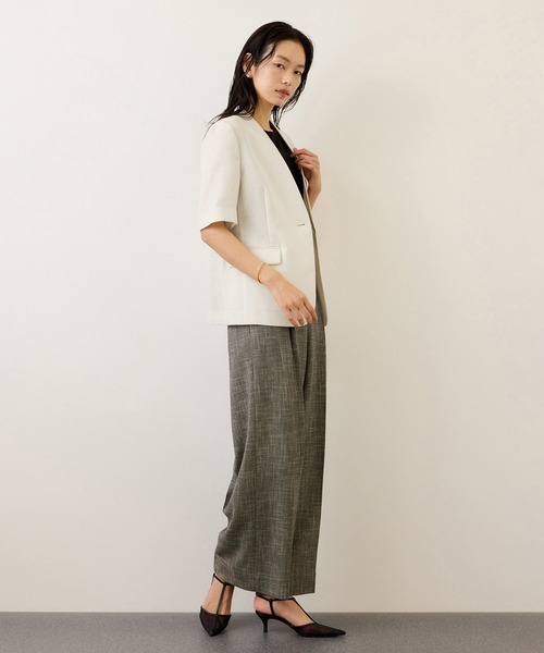 ROPE'（ロペ）の「リネンハーフスリーブノーカラー半袖ジャケット（ノーカラージャケット・レディース・ブラック/キナリ・38/36）」の7枚目の写真