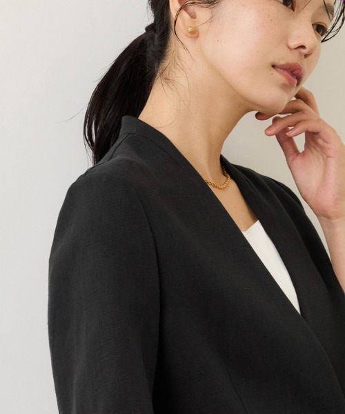 ROPE'（ロペ）の「リネンハーフスリーブノーカラー半袖ジャケット（ノーカラージャケット・レディース・ブラック/キナリ・38/36）」の10枚目の写真