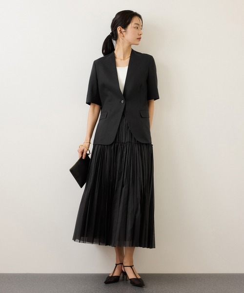 ROPE'（ロペ）の「リネンハーフスリーブノーカラー半袖ジャケット（ノーカラージャケット・レディース・ブラック/キナリ・38/36）」の11枚目の写真