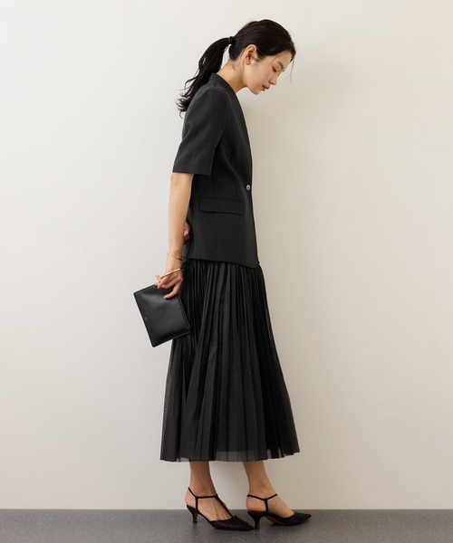 ROPE'（ロペ）の「リネンハーフスリーブノーカラー半袖ジャケット（ノーカラージャケット・レディース・ブラック/キナリ・38/36）」の12枚目の写真