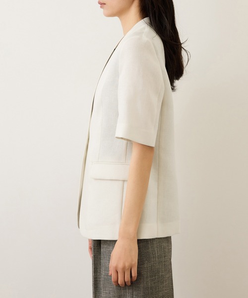 ROPE'（ロペ）の「リネンハーフスリーブノーカラー半袖ジャケット（ノーカラージャケット・レディース・ブラック/キナリ・38/36）」の17枚目の写真