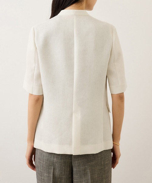 ROPE'（ロペ）の「リネンハーフスリーブノーカラー半袖ジャケット（ノーカラージャケット・レディース・ブラック/キナリ・38/36）」の18枚目の写真