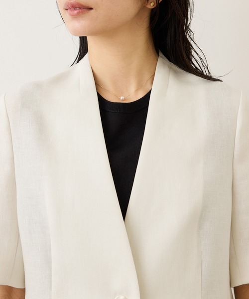 ROPE'（ロペ）の「リネンハーフスリーブノーカラー半袖ジャケット（ノーカラージャケット・レディース・ブラック/キナリ・38/36）」の20枚目の写真