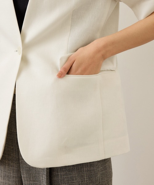 ROPE'（ロペ）の「リネンハーフスリーブノーカラー半袖ジャケット（ノーカラージャケット・レディース・ブラック/キナリ・38/36）」の22枚目の写真