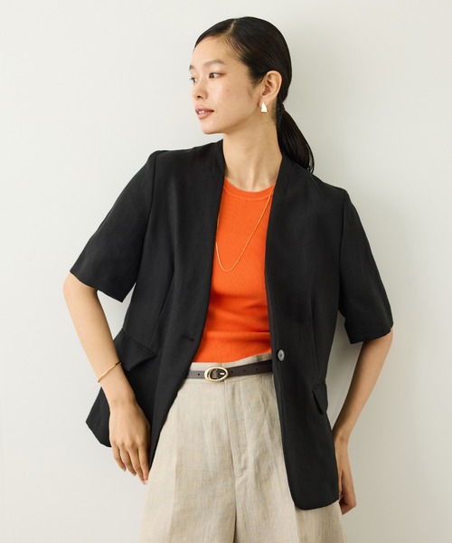 ROPE'（ロペ）の「リネンハーフスリーブノーカラージャケット（ノーカラージャケット・レディース・ブラック/キナリ・38/36）」の3枚目の写真