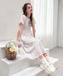 F i.n.t | リボンアイビーフラワー柄レースアップワンピース(ワンピース)