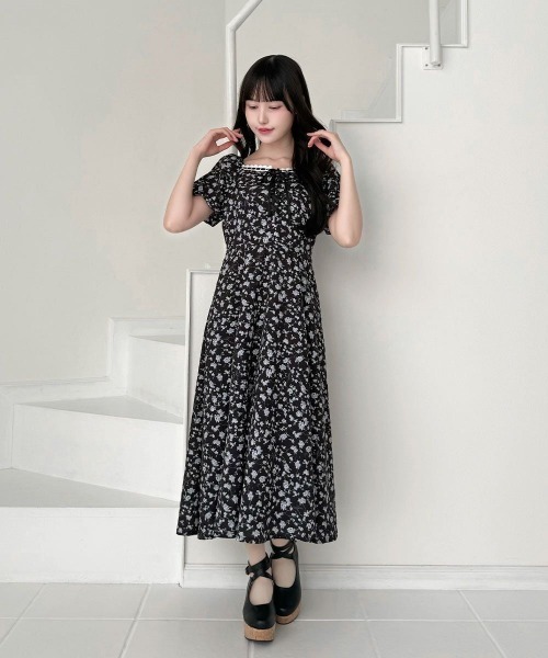 F i.n.t（フィント）の「リボンアイビーフラワー柄レースアップワンピース（ワンピース・レディース・ブラック×ブルー/アイボリー・FREE）」の17枚目の写真