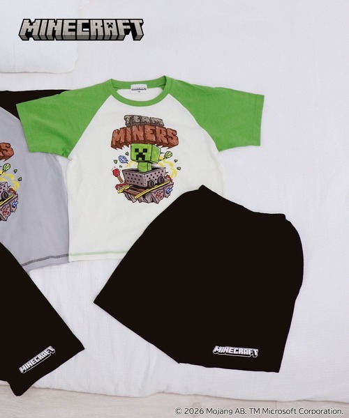 RUGGEDWORKS（ラゲッドワークス）の「《マインクラフト》 キッズ 半袖 ハーフパンツ パジャマ ルームウェア ラグラン（ルームウェア/パジャマ・キッズ・ブラック/グリーン・130/140/150）」の2枚目の写真