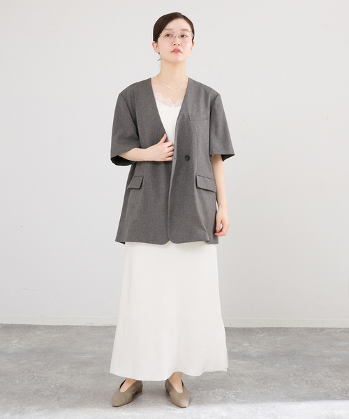 IENA(イエナ)の「《セットアップ対応》 トロピカルハーフジャケット(ノーカラージャケット・レディース・ブラウン・FREE)」の13枚目の写真