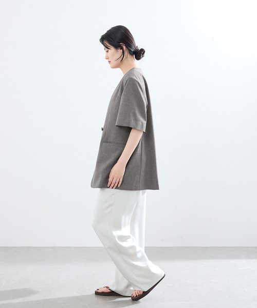IENA(イエナ)の「《セットアップ対応》 トロピカルハーフジャケット(ノーカラージャケット・レディース・ブラウン・FREE)」の20枚目の写真
