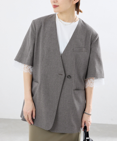 IENA(イエナ)の「《セットアップ対応》 トロピカルハーフジャケット(ノーカラージャケット・レディース・ブラウン・FREE)」の21枚目の写真