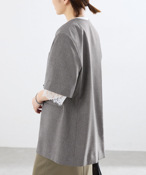 IENA(イエナ)の「《セットアップ対応》 トロピカルハーフジャケット(ノーカラージャケット・レディース・ブラウン・FREE)」の22枚目の写真