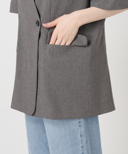 IENA(イエナ)の「《セットアップ対応》 トロピカルハーフジャケット(ノーカラージャケット・レディース・ブラウン・FREE)」の4枚目の写真