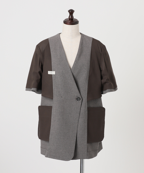 IENA(イエナ)の「《セットアップ対応》 トロピカルハーフジャケット(ノーカラージャケット・レディース・ブラウン・FREE)」の7枚目の写真