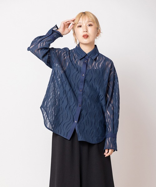 OSMOSIS(オズモーシス)の「レースブラウス(シャツ/ブラウス・レディース・アイボリー/ネイビー/ブラック/キャメル・ONE SIZE)」の3枚目の写真